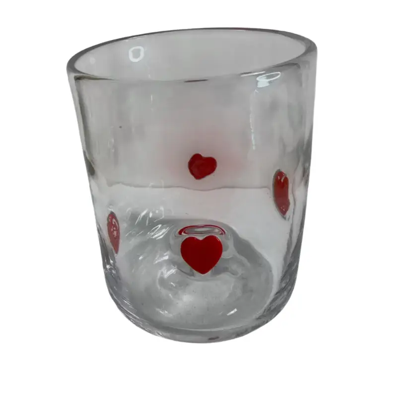 Anthropologie Heart Low Ball Glass 4.5” X 3.5”