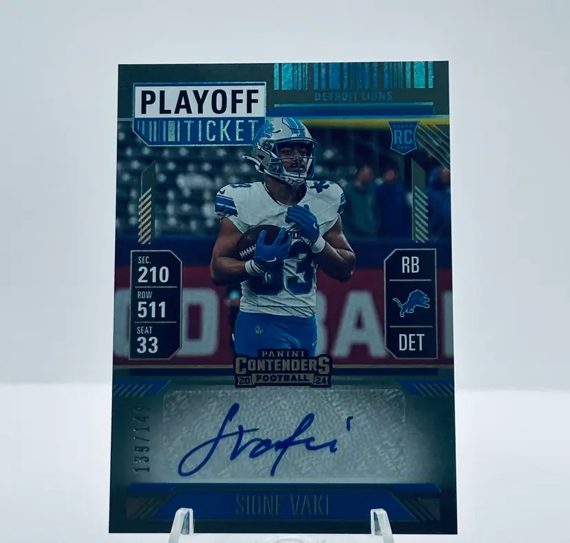 Sione Vaki Autographed Playoff Ticket Card #/149 - Detroit Lions