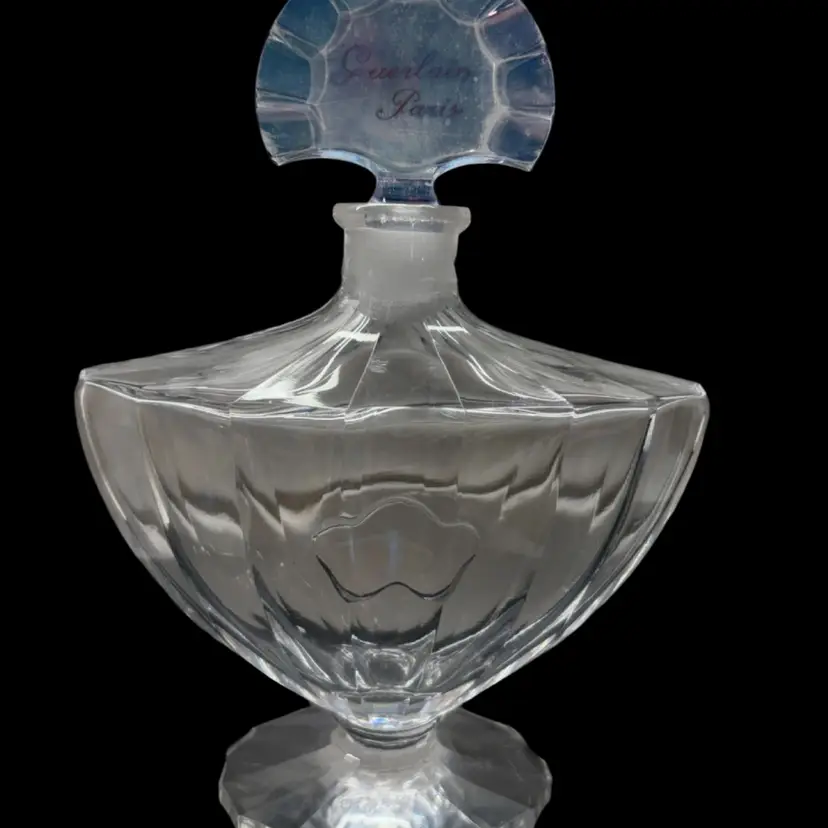 Vtg Baccarat Guerlain Paris Crystal Bottle Amethyst Fan Stopper France AS IS