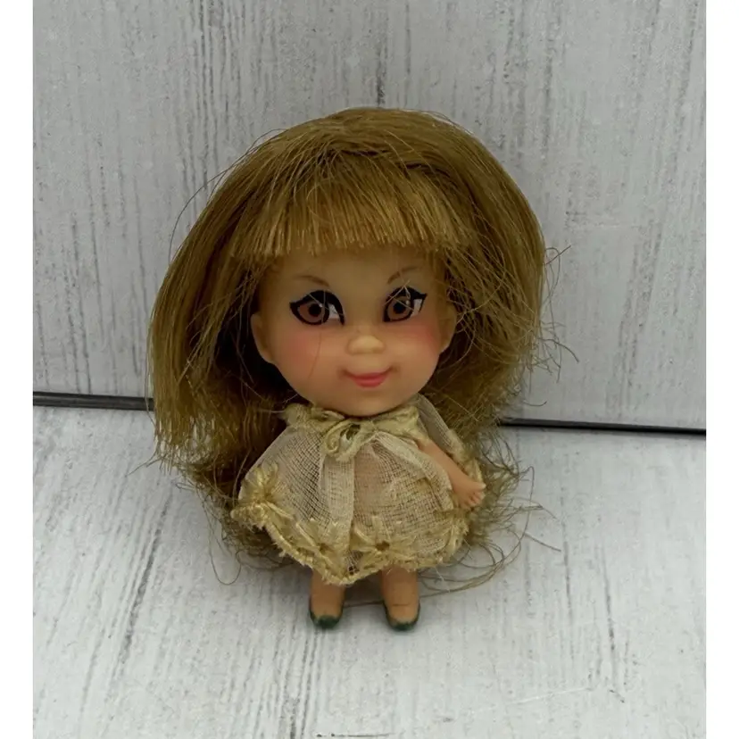 Liddle Kiddles Lucky Locket Lou Doll Only Mattel Vtg 1966 Yellow Sheer Dress10