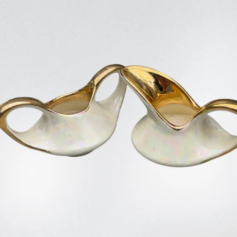 #01 Vintage 1950s Pearl China Co 22K Gold Iridescent Lusterware Creamer Sugar Pair