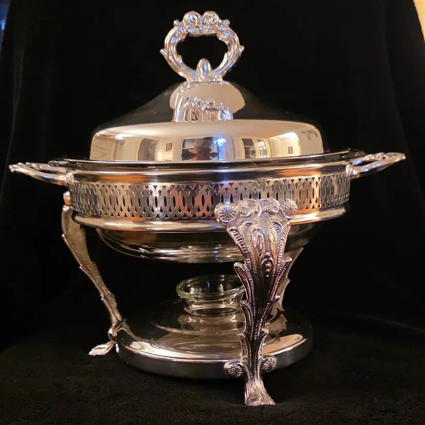 ☀️ Silverplate Chafing Dish & Glass Casserole Warmer – Complete Set