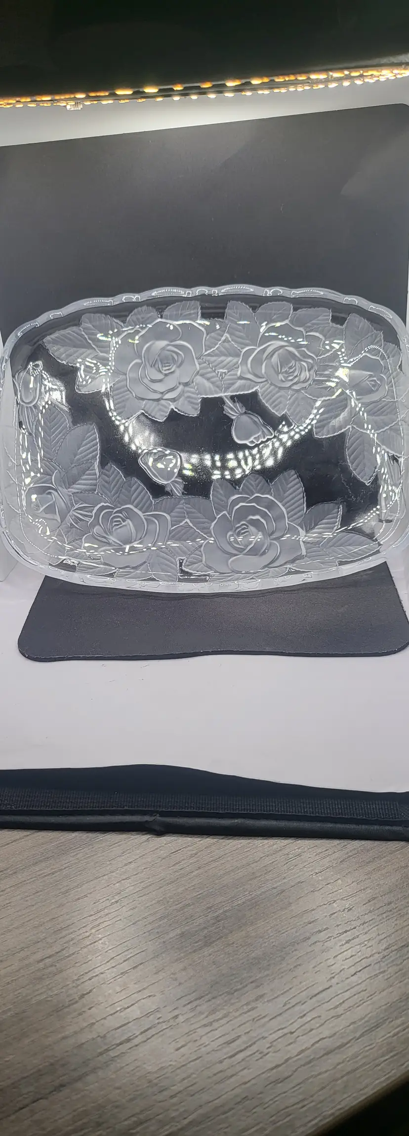 Mikasa Plates Studio Nova Winter Rose Clear Glass Floral Serving Platter 11.5 x 8.5 "