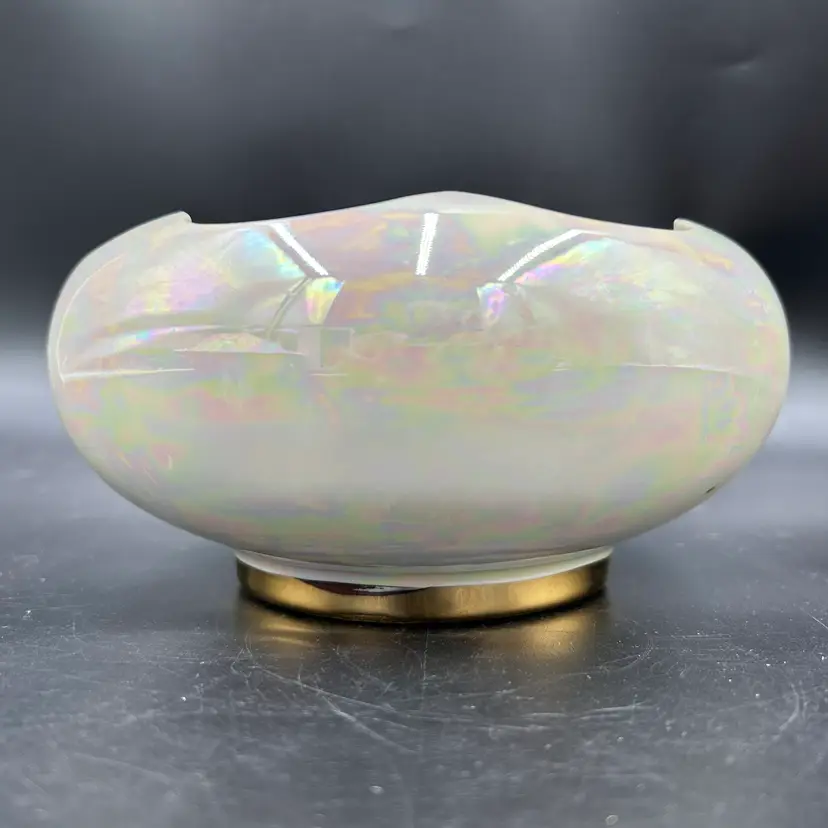 Vintage Pioneer Pottery USA Pearl Iridescent 22KT Gold Planter Bowl 6” Ceramic