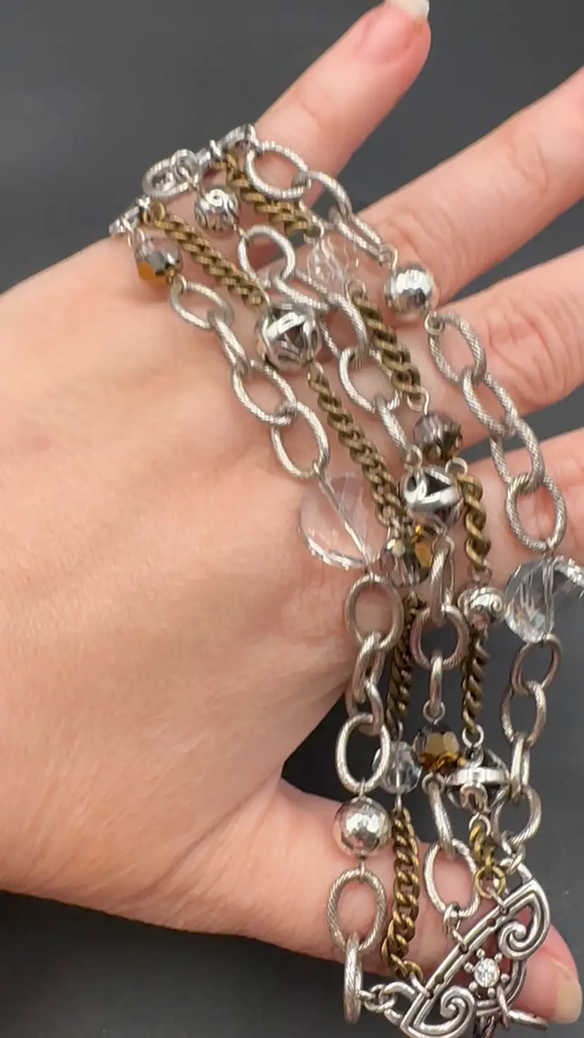 Brighton “Metal Play” Five Strand Sparkly Bracelet Toggle Closure 7.25-7.5”