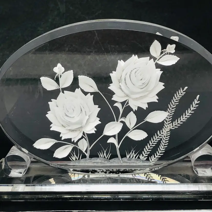 Acrylic Reverse Carve Rose Garden Standing Sculpture Paperweight