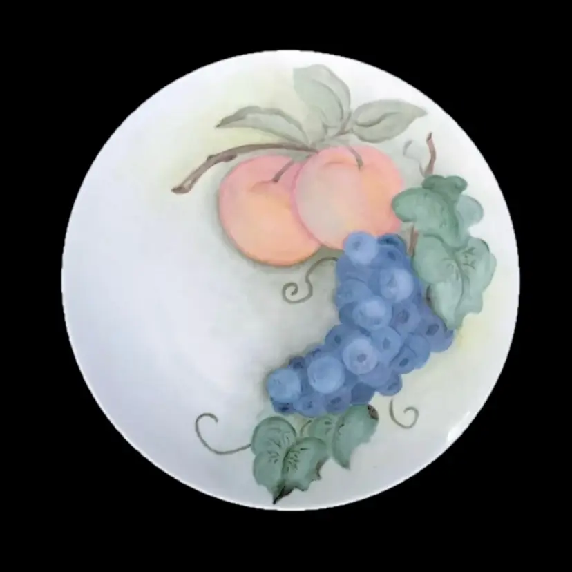 Vintage Fruit Painting Art On Plate Blueberry Peach Signed On Back 1971