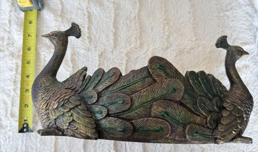 Art Nouveau-inspired Twin Peacock decorative Resin/composite Bowl/planter featuring Two Opposing Peacocks with Layered Tail Feathers Forming the Body of the Basin