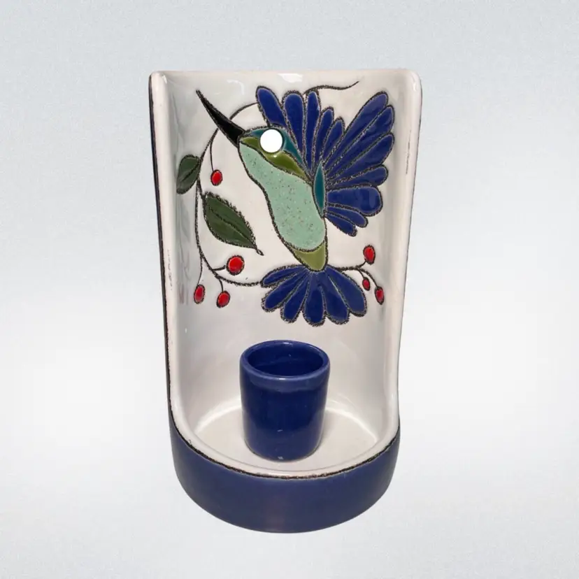 Handmade Studio Pottery Eduardo Vega Hummingbird Candle Holder Wall Sconce READ Ecuador 6"