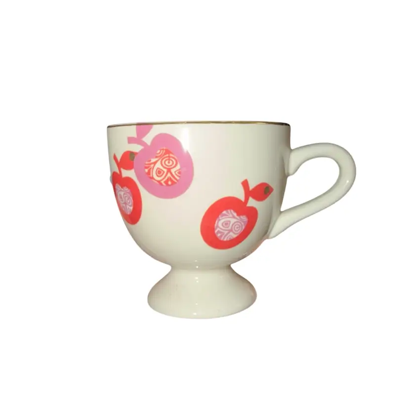 Retired Anthropologie Pedestal Mug Apples 8oz Ceramic Tea Coffee Cup