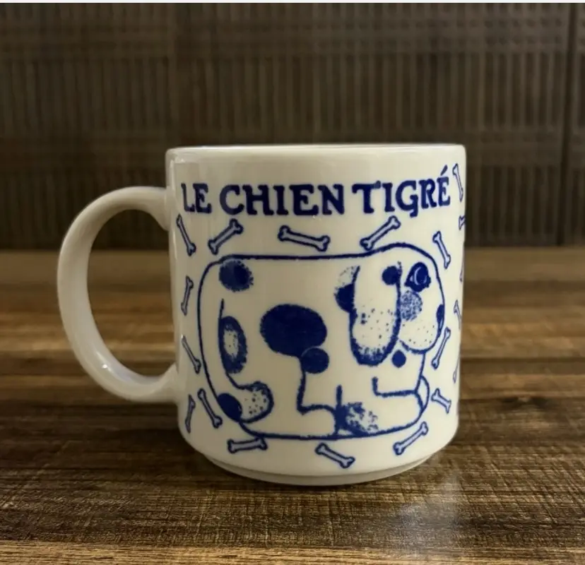 Vintage 1978 Taylor & Ng Le Chien Dog Mug Blue White 12 Oz Japan Coffee Cup