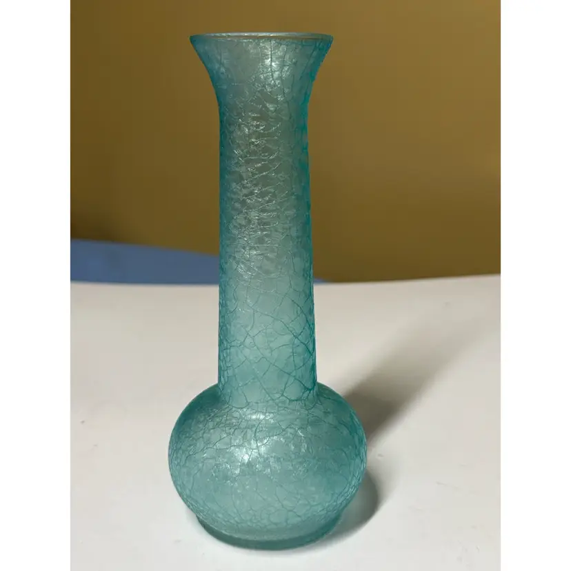 Vase Pale blue Crackle 7.5” Satin Glass Vase