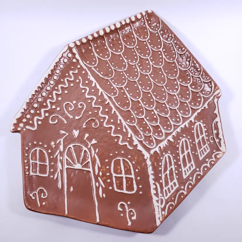 POTTERY BARN Gingerbread House Holiday Christmas Stoneware SERVING PLATTER TRAY