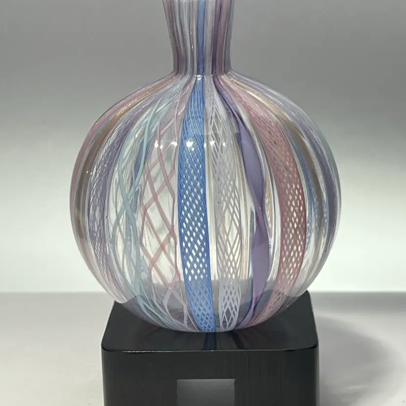 Murano Lattice mult color striped ball vase