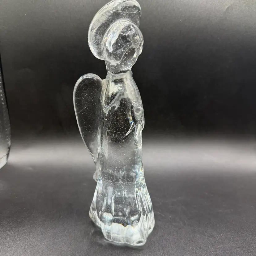 Vtg MCM Style Clear Glass Angel Figurine Christmas Holiday Decor Praying Halo