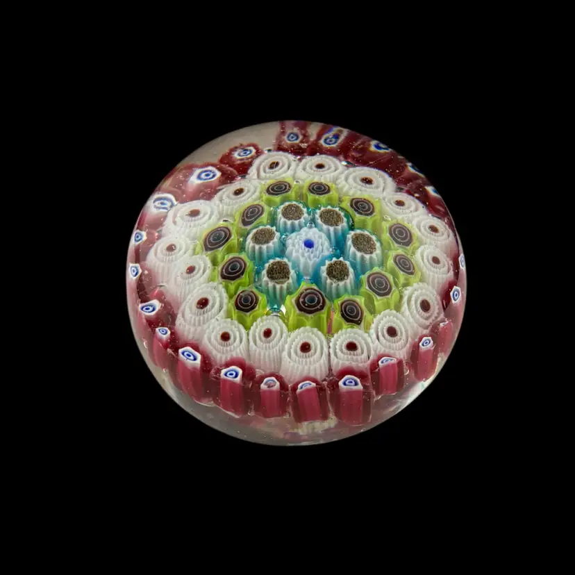 Vintage Millefiori Paperweight Burgundy And Assorted Colors 2” Tall x 3” Wide