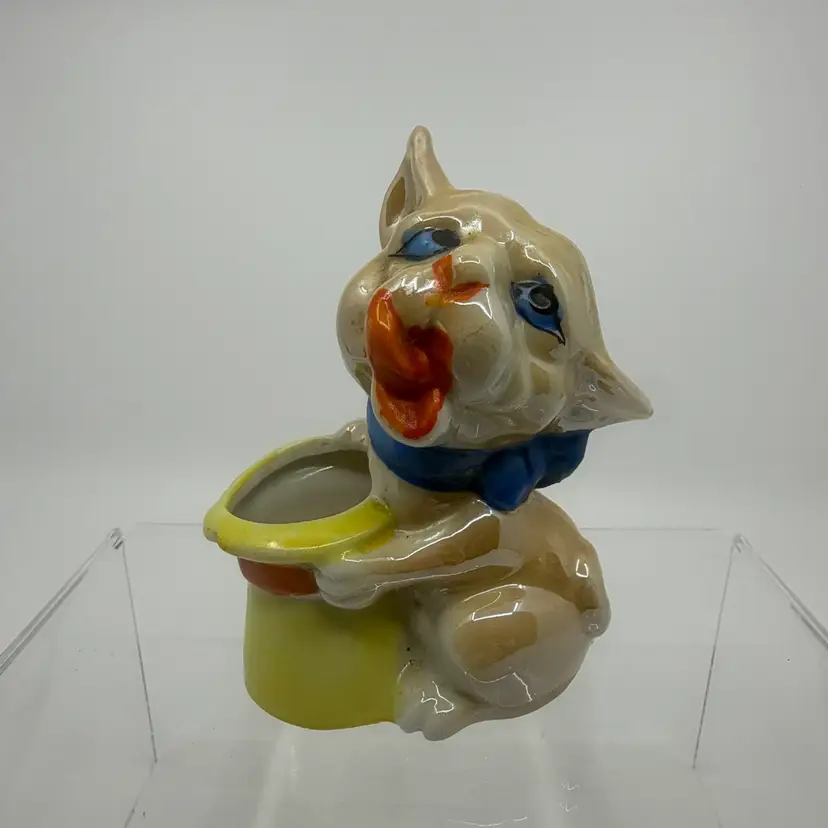 Vtg Lusterware Bonzo Dog w hat pin cushion toothpick holder planter JAPAN 1930s