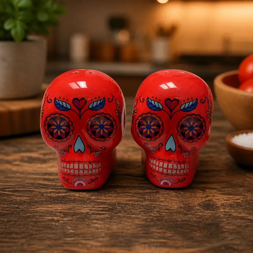 Day of the Dead Ceramic Sugar Skull Salt & Pepper Shakers