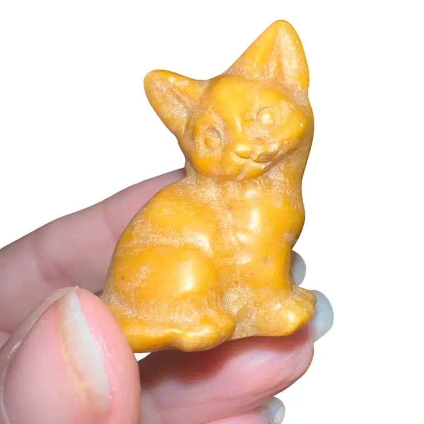 Yellow Jade Carved Kitty Cat 1.5”