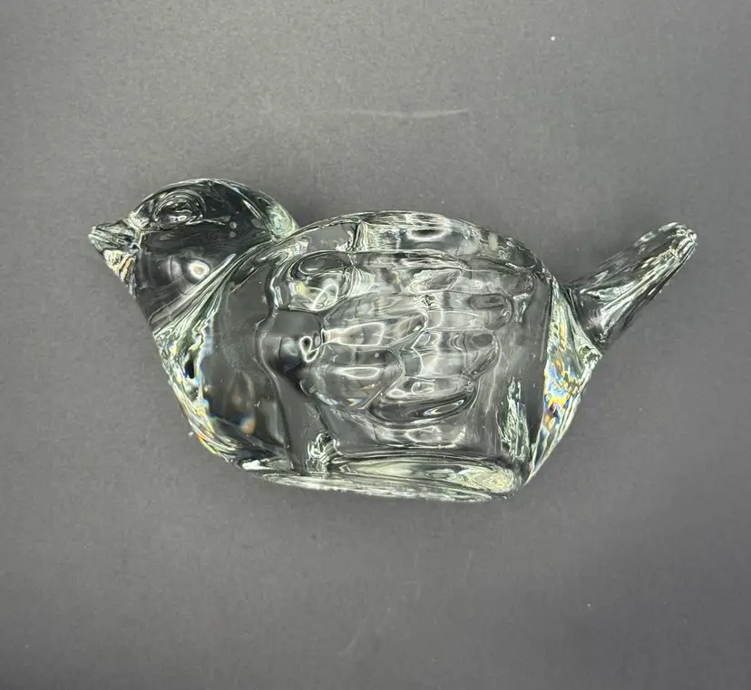 Vintage Indiana Clear Glass Sparrow Bird Votive 5” X 3”