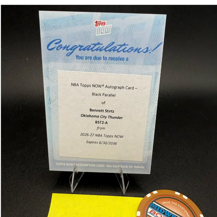 Bennett Stirtz Black Auto #/10 Redemption 2025-26 Topps NOW Oklahoma City Thunder