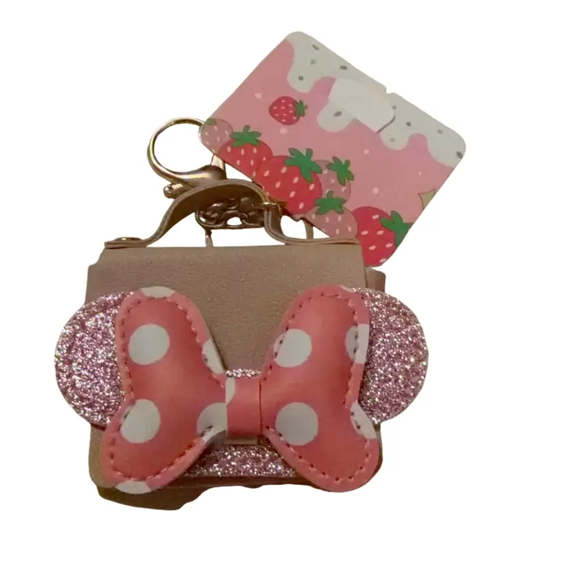 NWOT pink mouse ears mini coin purse keychain? Glitter bow zipper pouch bag charm