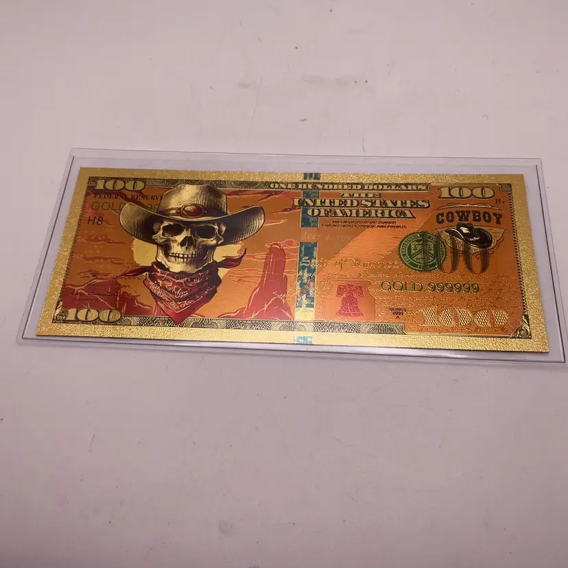 PP4 $100 Cowboy Skull Gold Foil Novelty Banknote