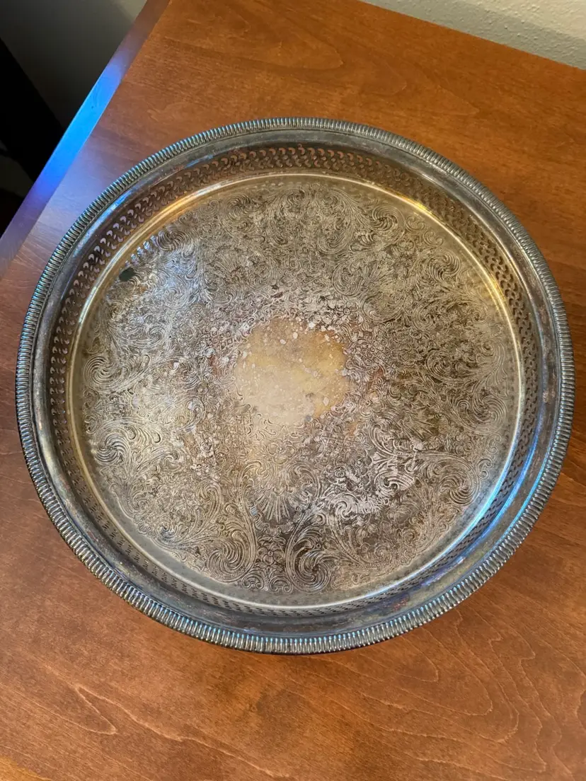 ☀️ 12-1/4” W X 1-1/4” H Vintage Silver Plated Serving Tray