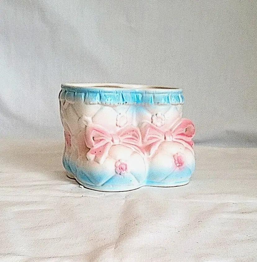 Vintage Inarco Ceramic Baby Booties Planter Pink & Blue