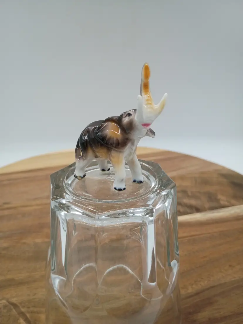 Vintage Miniature Bone China Elephant Figurine Trunk Up For Luck.