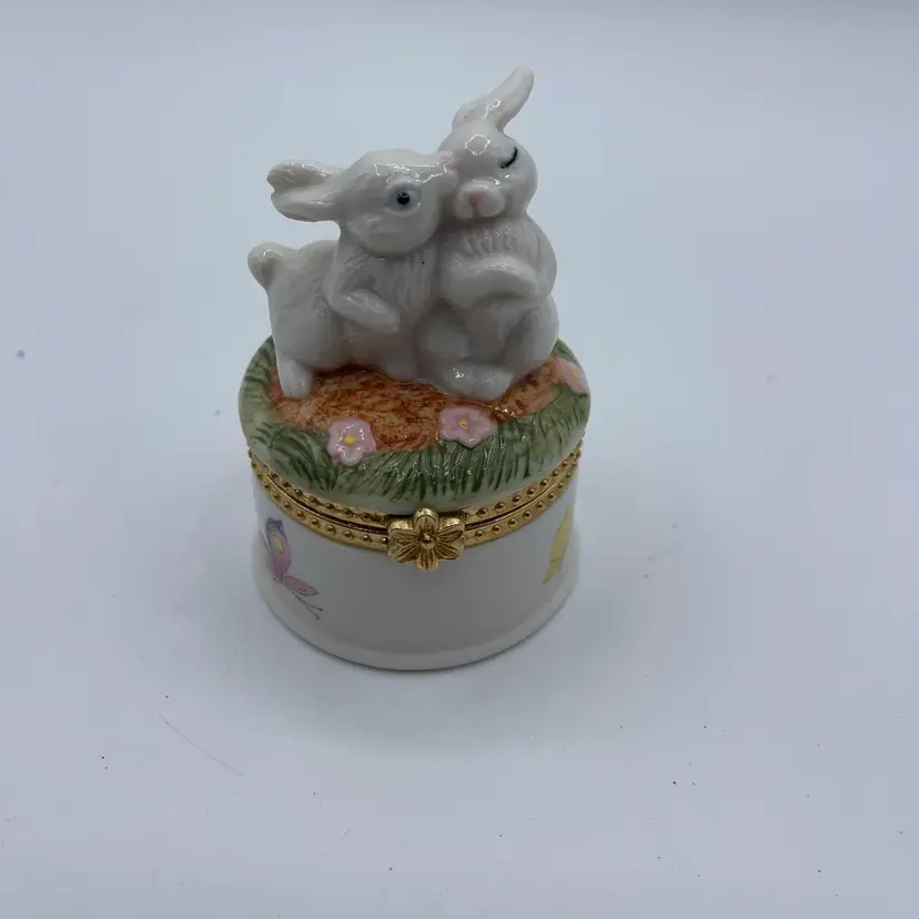 Rabbit Trinket Box With Butterflies