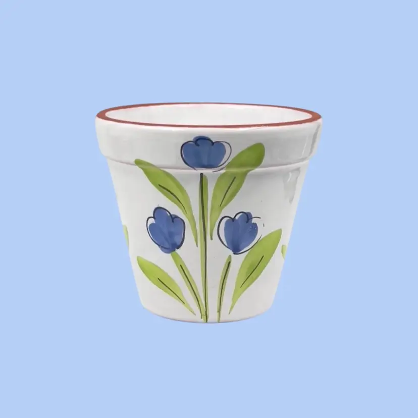 #262- Pottery Planter Terra Cotta New England Pottery Co. Glazed Pot Blue Flower Pot