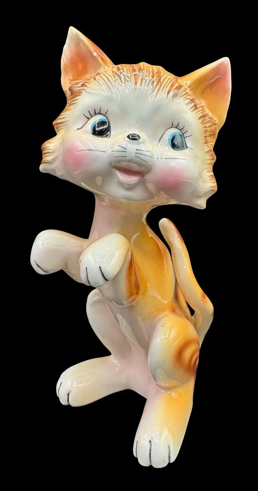 Vintage Norcrest Japan Large Kitty Cat Kitten Figurine Orange Swirl Kitsch 8.75”