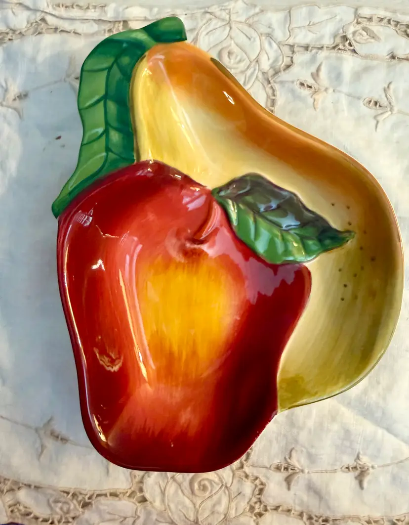 Vintage Ceramic Apple and Pear Colorful Spoon Rest