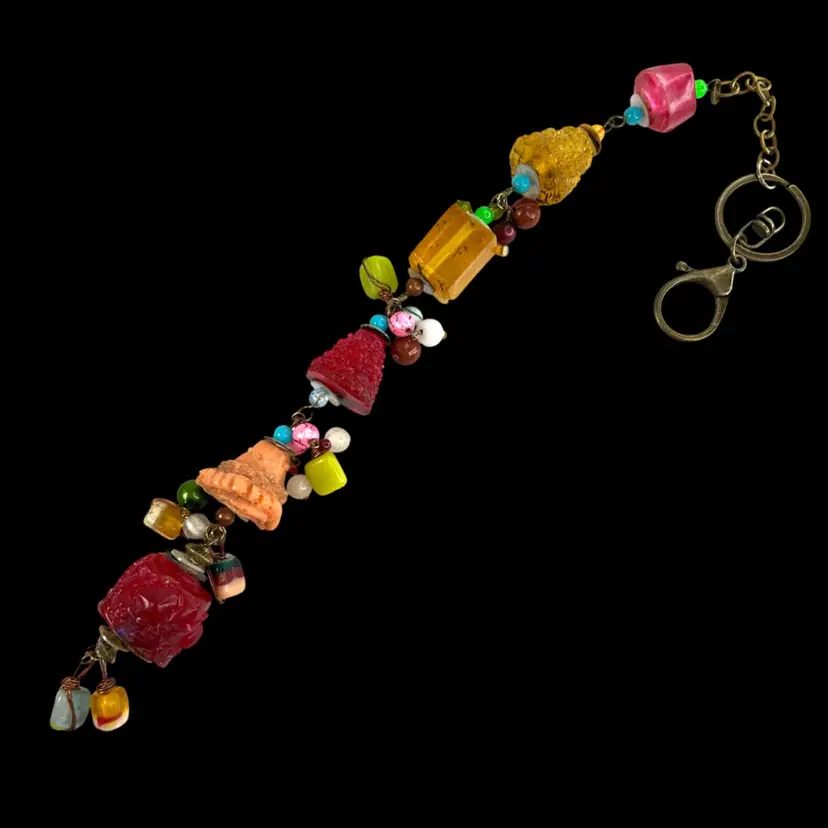 Beaded Bohemian Inspired Handcrafted Keychain Bag Clip Suncatcher. Very Unique & Fruity Gumdrop Looking.