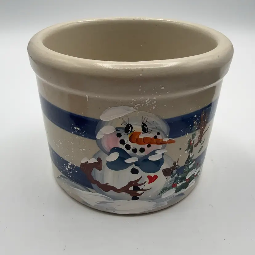 Robinson-Ransbottom Pottery Roseville Ohio Crock With Painted Snowman