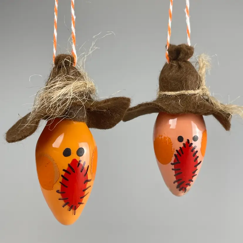 Hand Painted Scarecrow Lightbulb Ornaments Fall Halloween Decor 3”