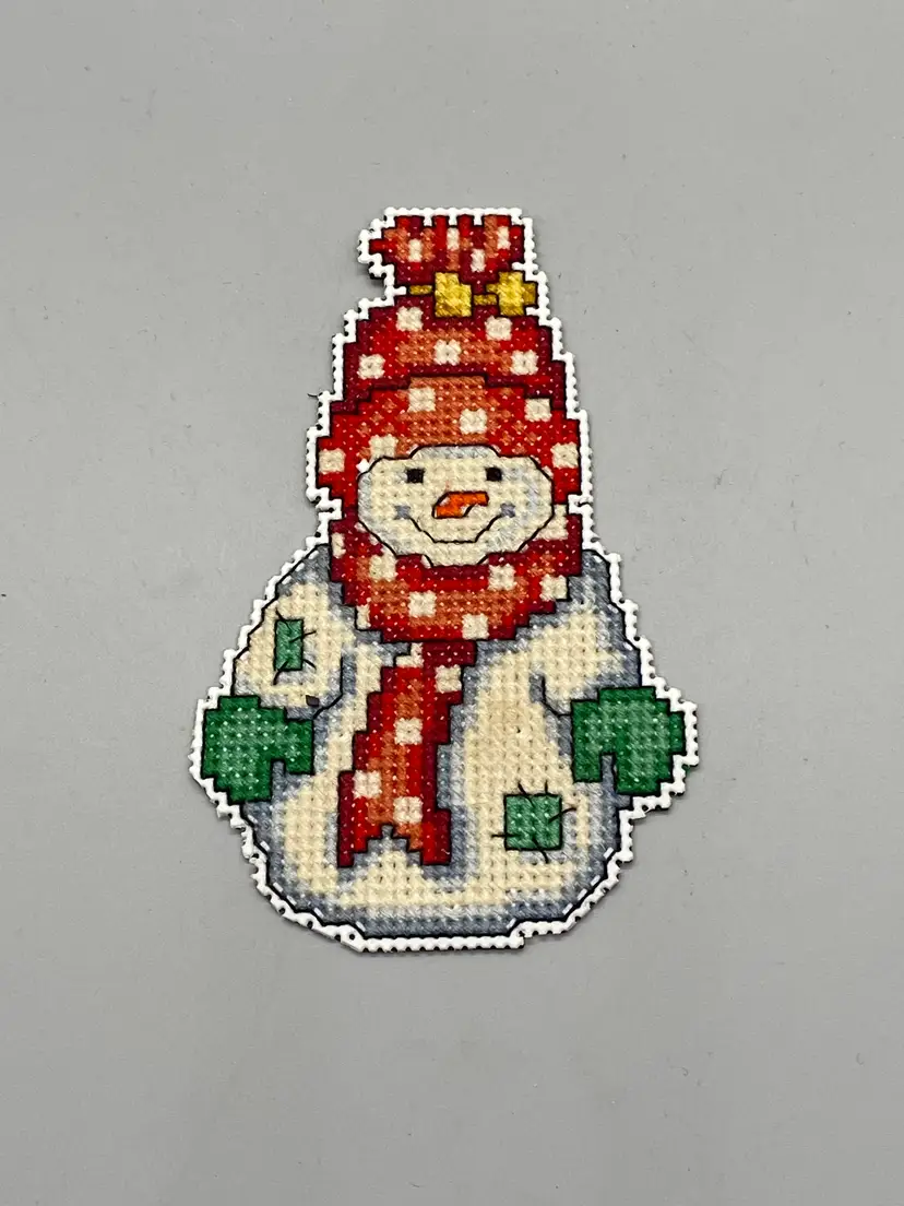 Handmade Cross Stitch Snow Girl Holiday Decor Magnetic