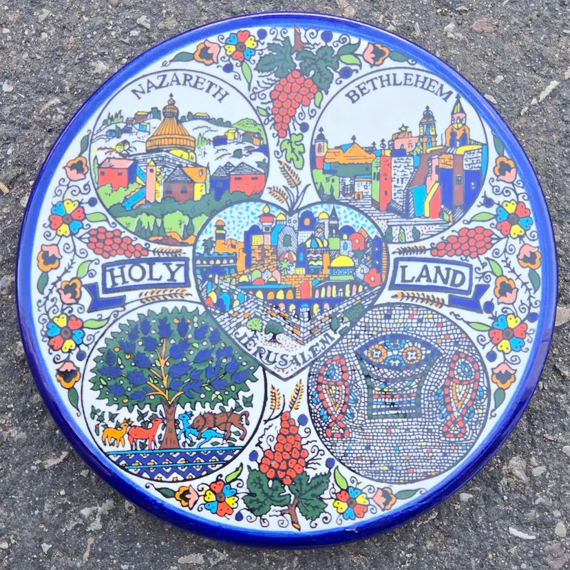 Souvenir HOLY LAND Ceramic Plate Jerusalem Nazareth Bethlehem Small Hanging Vintage