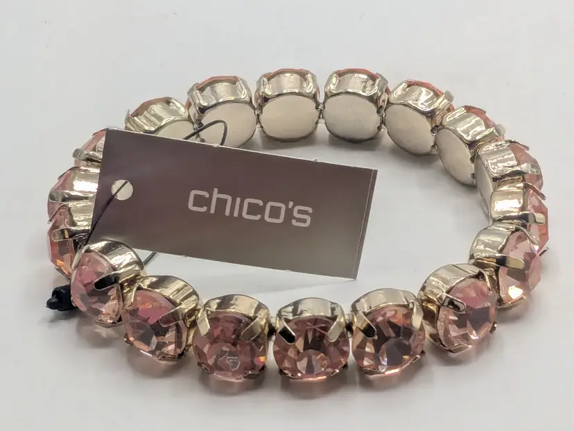 Chico's Gold Tone Blush Pink Crystal Stretch Bracelet NWT