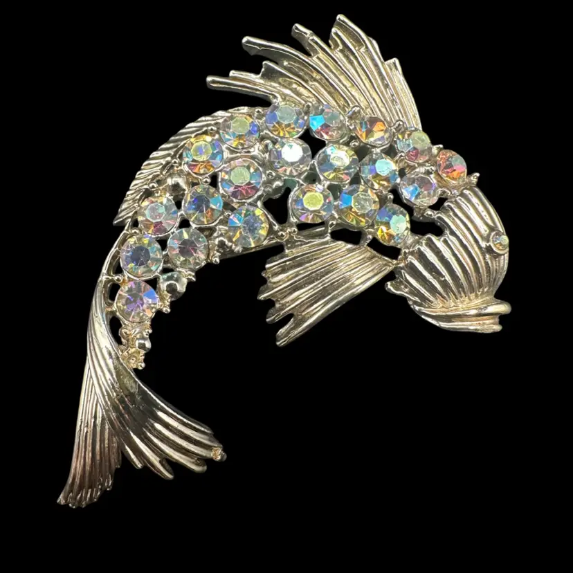 Vintage Coro Pegasus AB Koi Fish 1950 Gold Tone Brooch 2”W