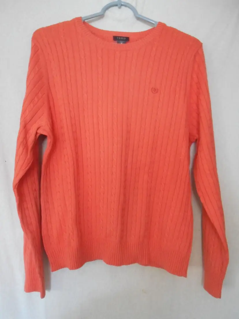 Izod Coral v-neck Sweater 100% cotton Size XL cable knit light medium weight