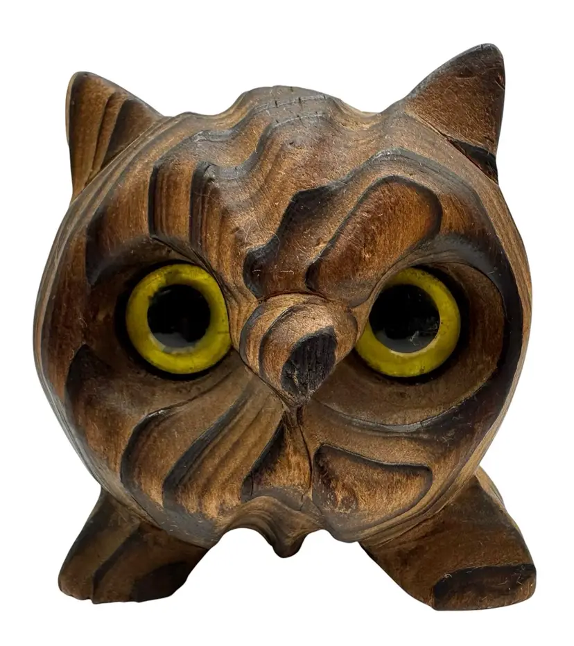 Vintage Wony Ltd Japan Cryptomeria Wood Owl Bird Figurine Mid Century Kitsch 3”