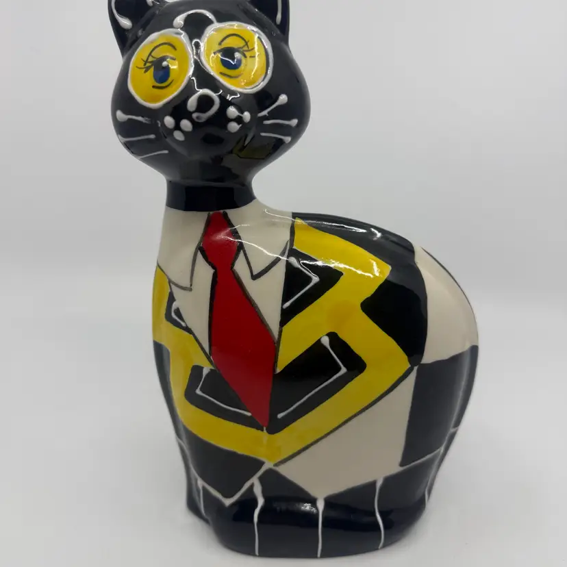 Vintage Signed 99’ ANATOLY TUROV Russian Hand Painted Ceramic Cat 9 h X 5.5W”