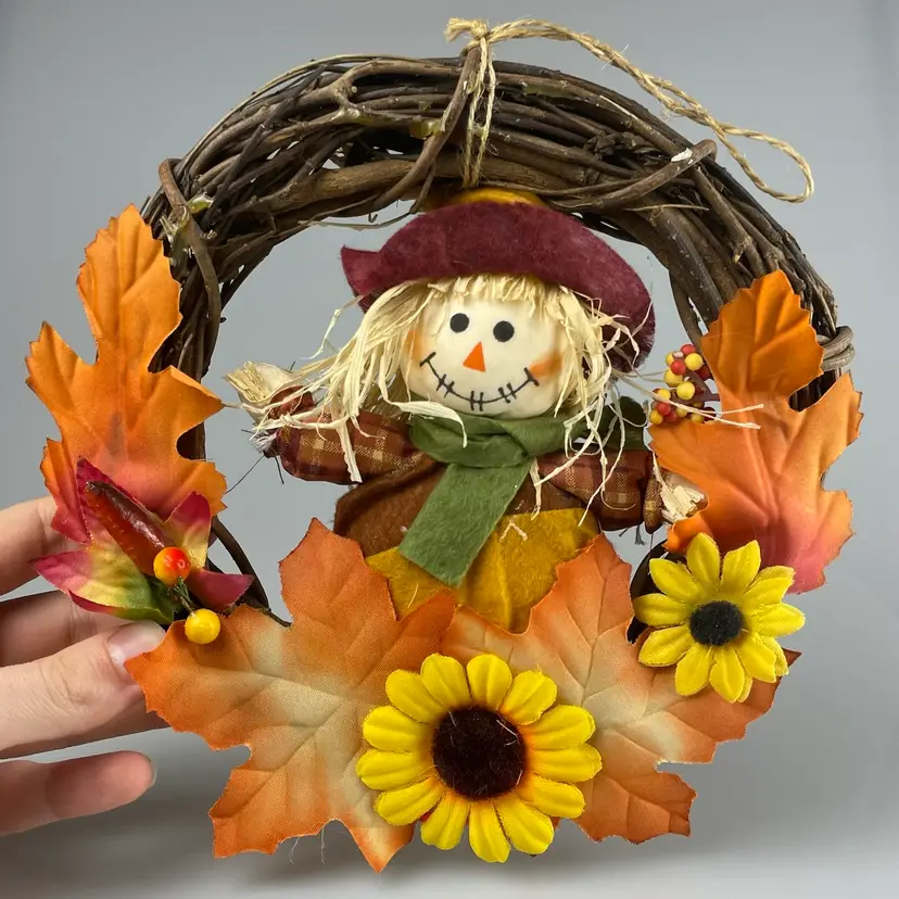 Autumn Fall Scarecrow Handmade Small Hanging Wreath Decor 7.5”