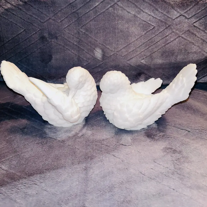 Vintage A Santini White Alabaster Dove Couple Figurines Made in Italy