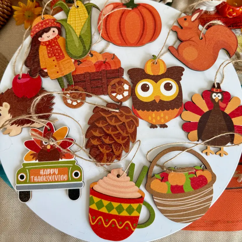 12 Fall Halloween 🎃 And Thanksgiving Wood Ornaments