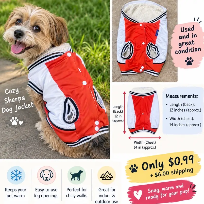 Cozy Sherpa Dog Jacket - Size Medium used and in great condition