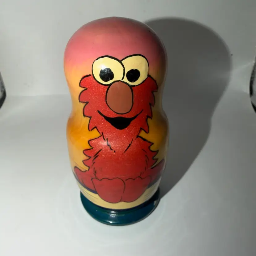 RARE HTF Vintage Wooden Sesame Street Elmo & Friends Nesting Dolls Set/3 Russia