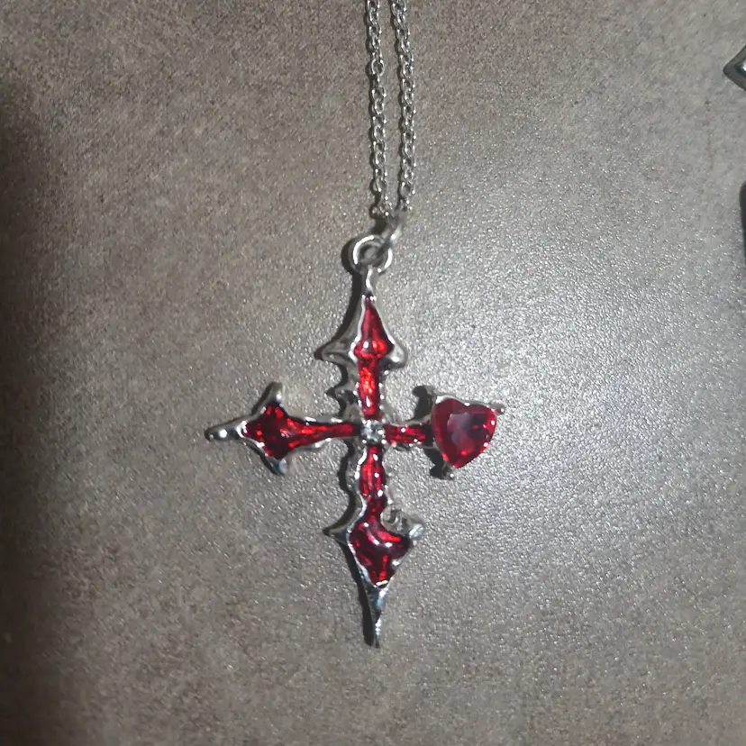 Cross with Red ruby arrow necklace